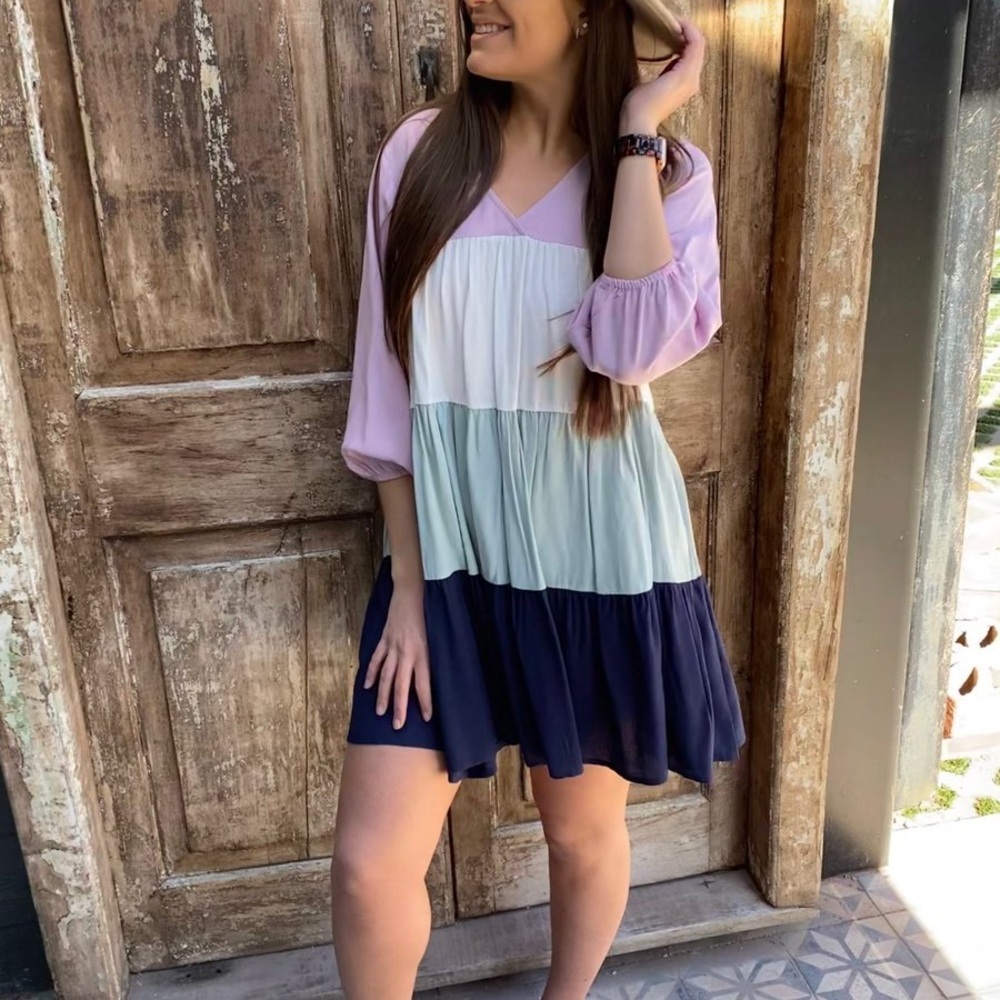 She + Sky Pastel Colorblock Mini Dress Size S 100% Rayón